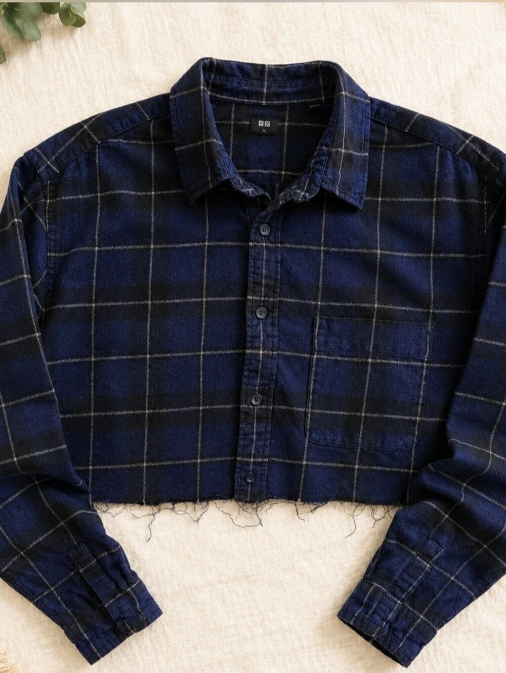 Navy Plaid Cropped Top
